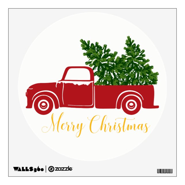 Christmas tree truck Circle Wall Decal (Front)