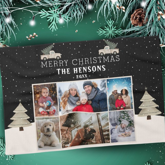 Christmas Tree Truck Family 6 Photo Collage  Kitchen Towel (Creator Uploaded)