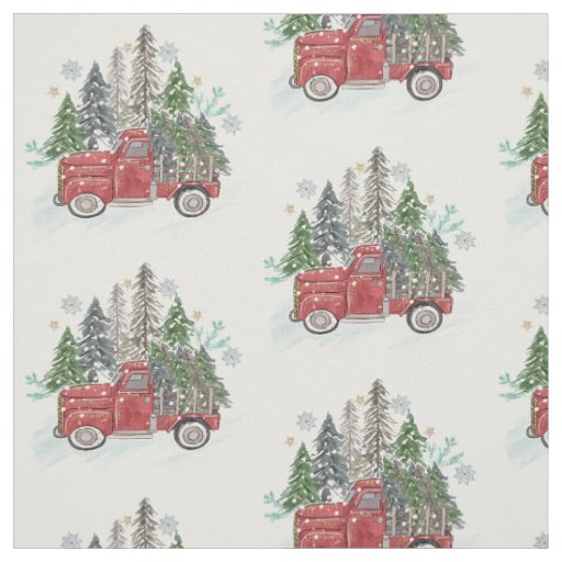 Christmas Tree Truck Rustic Pattern Watercolor Fabric Zazzle