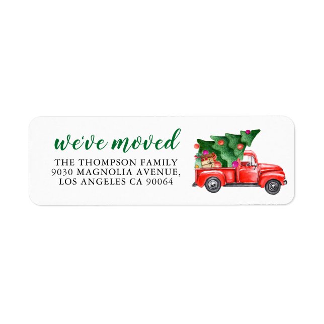Christmas Tree Truck We've Moved Holiday Moving Label (Front)