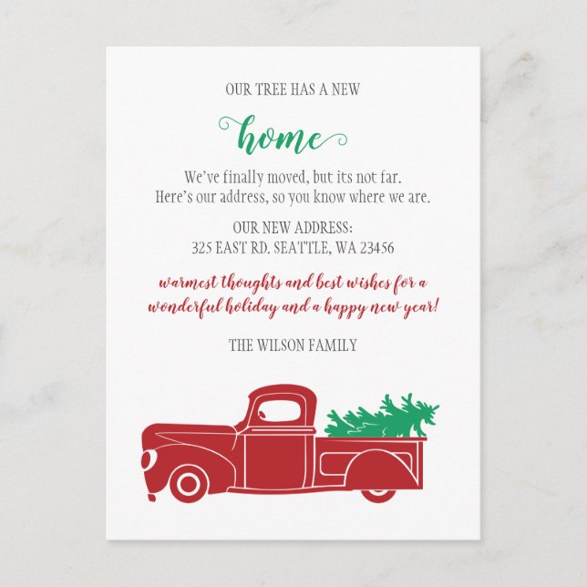 Christmas Tree Truck We've Moved Holiday Moving Postcard (Front)