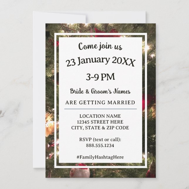 Christmas Tree Twinkle Lights Family Wedding Photo Invitation (Back)