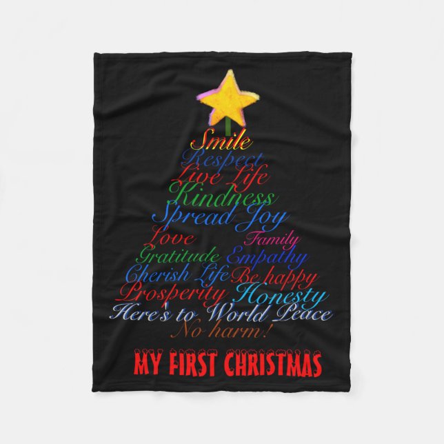 Christmas Tree Tygraphy Babys First Christmas Baby Fleece Blanket (Front)
