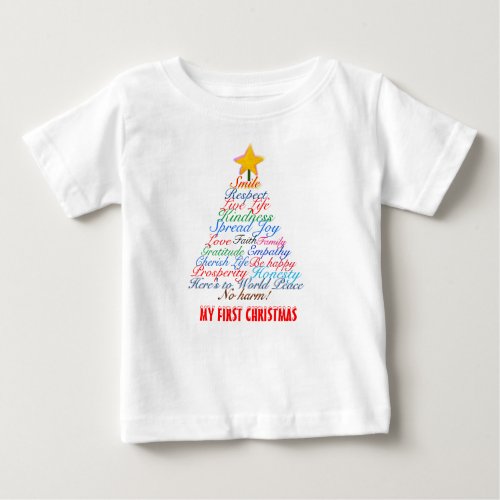 Christmas Tree Typography Babys First Christmas Baby T_Shirt