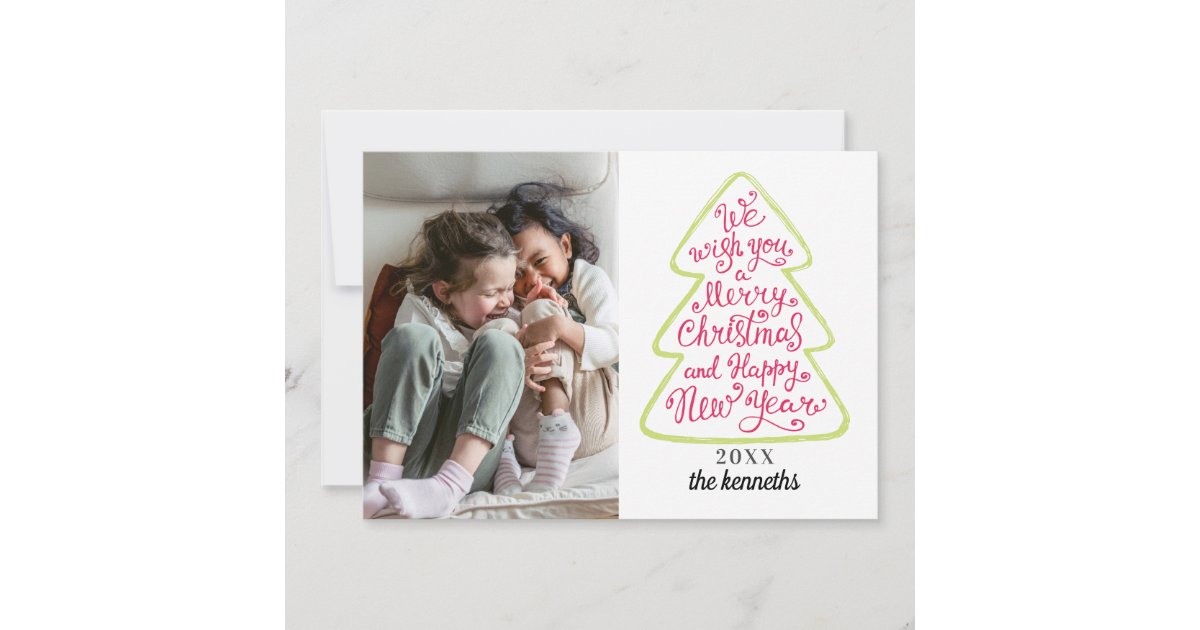 Christmas Tree Typography Holiday Photocard Card | Zazzle