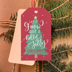 Christmas Tree Typography Red Burgundy Sage Green Gift Tags