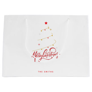 Christmas Tree Typography Script Minimalist Large Gift Bag