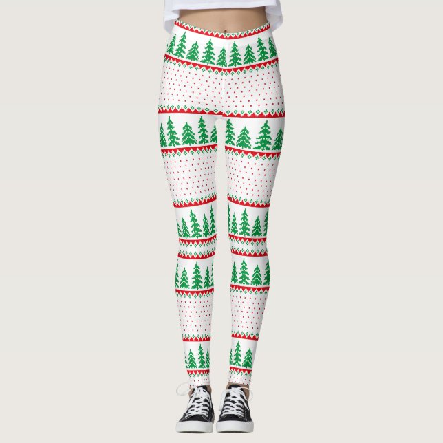 Christmas Tree Ugly Sweater Reindeer Leggings (Front)