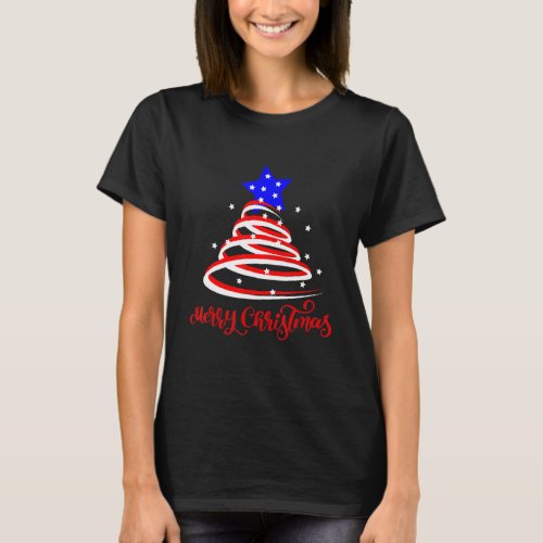 Christmas Tree Usa Flag Xmas Pajama  Merry Christm T_Shirt
