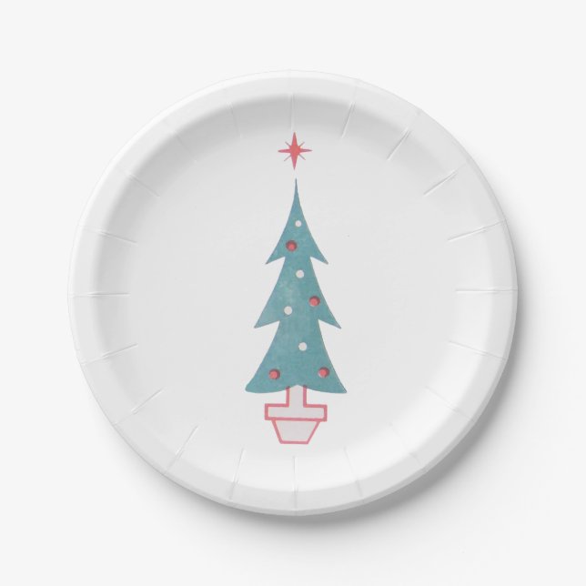 Christmas Tree Vintage 1950s Art Paper Plates (Front)