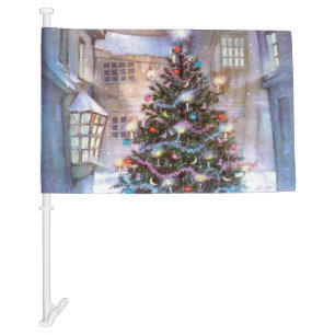 Christmas Tree Vintage Car Flag