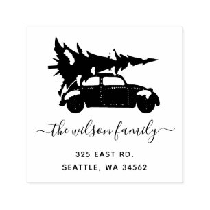 Christmas Tree Vintage Car Holidays Return Address Self-inking Stamp