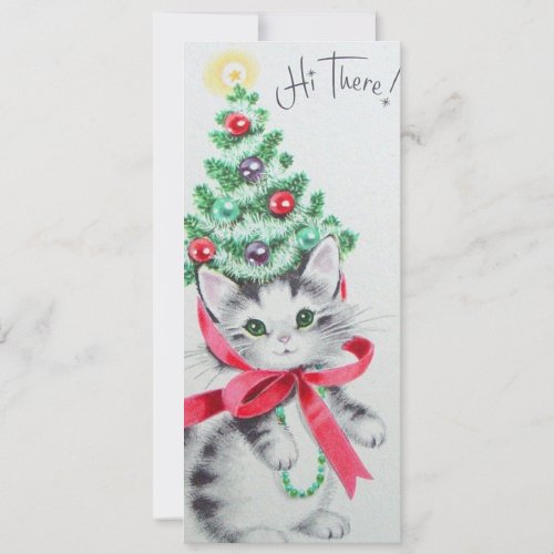 Christmas Tree Vintage Kitten Holiday Card