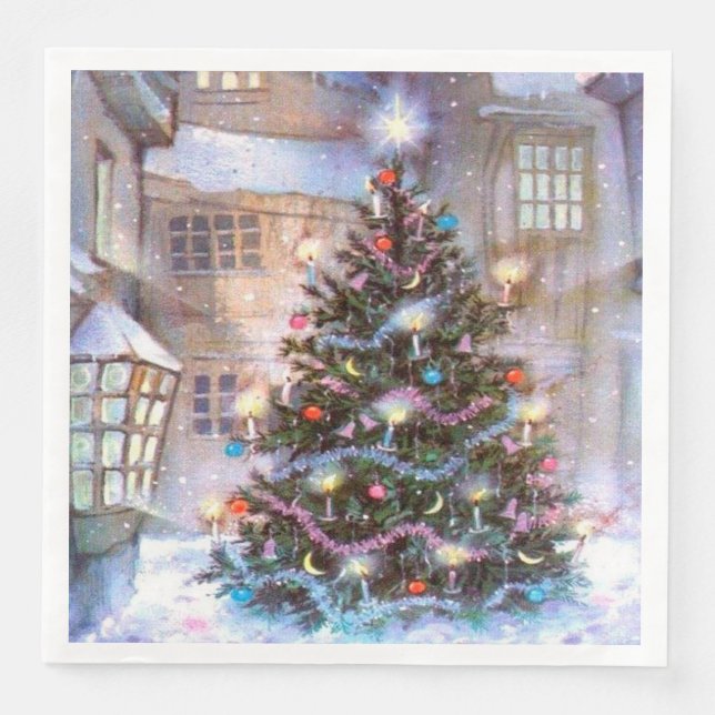 Christmas Tree Vintage Paper Dinner Napkins (Front)