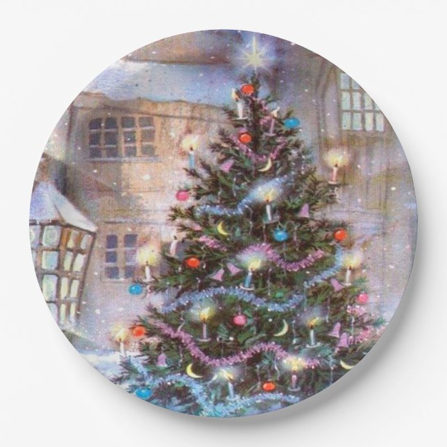 Christmas Tree Vintage Paper Plates (Front)