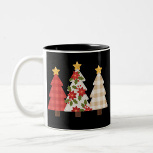 Christmas Tree Vintage Patchwork Cute Holiday  Two-Tone Coffee Mug