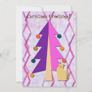 Christmas Tree Vintage Retro Cat Holiday Card