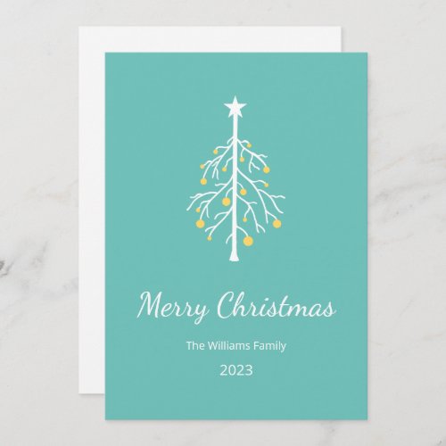 Christmas Tree Vintage Retro Teal Green  Holiday Card