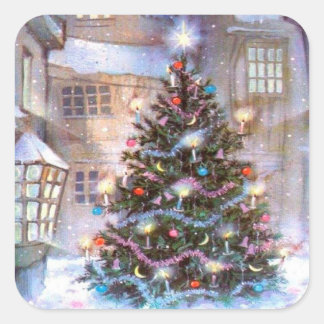 Christmas Tree Vintage Square Sticker