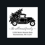 Christmas Tree Vintage Truck Family Return Address Rubber Stamp<br><div class="desc">This Christmas themed return address rubber stamp will add a special touch to your holiday mailings. This design features a retro pickup truck with a Christmas tree in the back. Below is your name in a modern script and address for you to personalize. *please type your name between the symbols...</div>