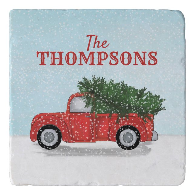 Christmas Tree Vintage Winter Personalized Holiday Trivet (Front)