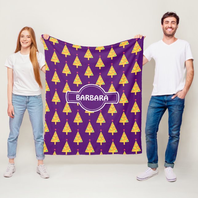 Christmas Tree Violet Yellow Minimal Pattern Fleece Blanket (In Situ)