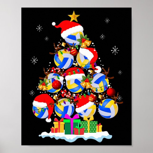 Christmas Tree Volleyball Ball Santa Hat Funny Xma Poster (Front)