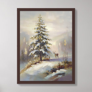 Christmas Tree Wall Hanging, Winter Landscape Art Framed Art