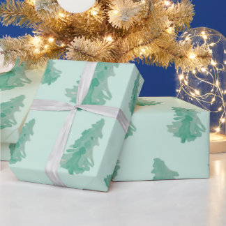 Christmas Tree water color Wrapping Paper green