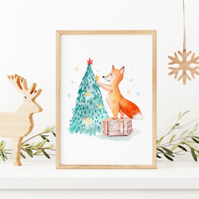 Christmas Tree Watercolor and Cute Fox Poster (Creator Uploaded)