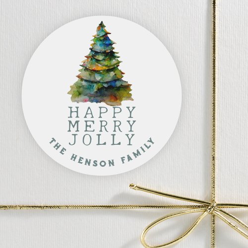 Christmas Tree Watercolor Artistic Holiday Classic Round Sticker