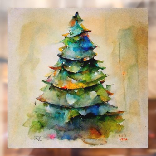 Christmas Tree Watercolor Artistic Pine Holiday Window Cling