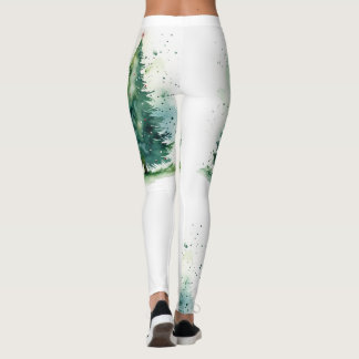 Christmas tree watercolor design leggings