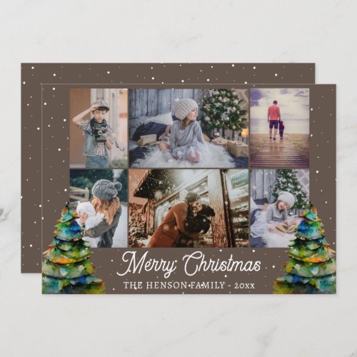 Christmas Tree Watercolor Family 6 Photo Collage 