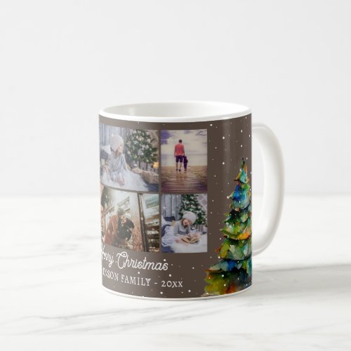 Christmas Tree Watercolor Family 6 Photo Collage  Coffee Mug