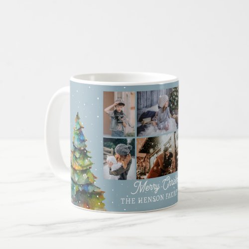 Christmas Tree Watercolor Family 6 Photo Collage Coffee Mug