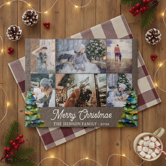 Christmas Tree Watercolor Family 6 Photo Collage Jigsaw Puzzle (Creator Uploaded)