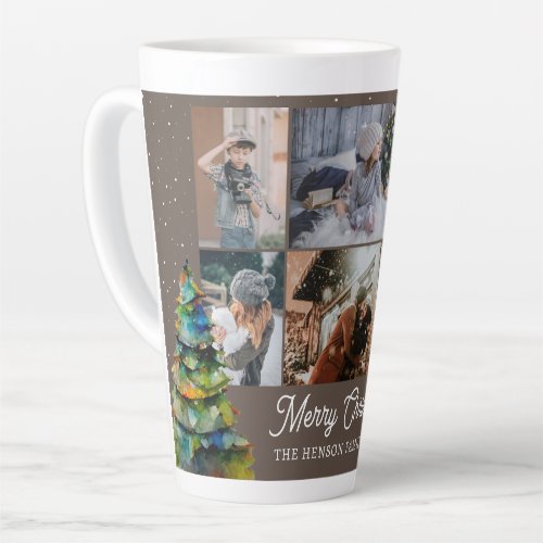 Christmas Tree Watercolor Family 6 Photo Collage Latte Mug