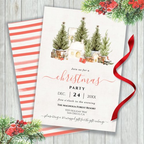 Christmas Tree Watercolor Gift exchange Party Invitation
