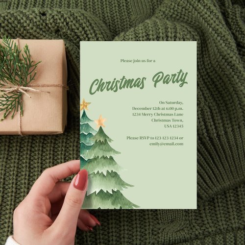 Christmas Tree Watercolor Holiday Party Invitation