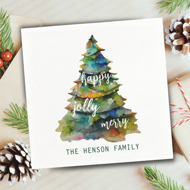 Christmas Tree Watercolor Merry Jolly Happy  Napkins (Creator Uploaded)