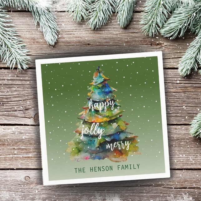 Christmas Tree Watercolor Merry Jolly Happy  Napkins (Creator Uploaded)