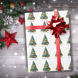 Christmas Tree Watercolor Merry Jolly Happy  Wrapping Paper