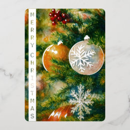 Christmas Tree Watercolor Silver Greetings Card