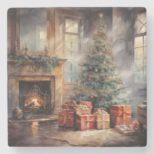 Christmas Tree watercolor Stone Coaster