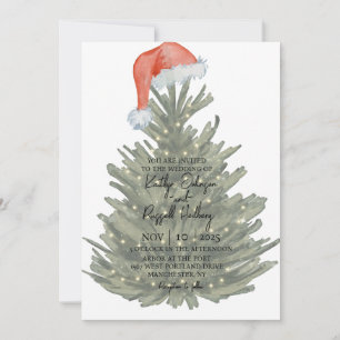 Christmas Tree Watercolor Wedding Invitation