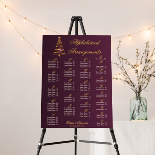 Christmas Tree Wedding Alphabetical Seating Chart Foam Board