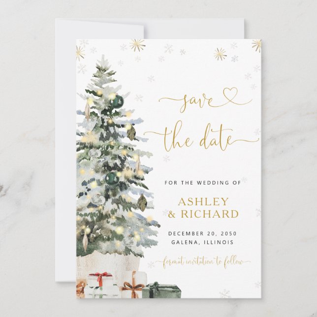Christmas Tree Wedding Save The Date (Front)