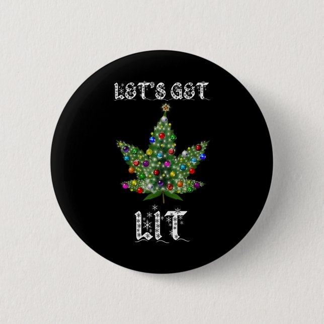 Christmas Tree Weed Leaf Pot Thc Gift Tee  Button (Front)