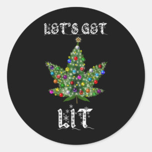 Christmas Tree Weed Leaf Pot Thc Gift Tee Classic Round Sticker